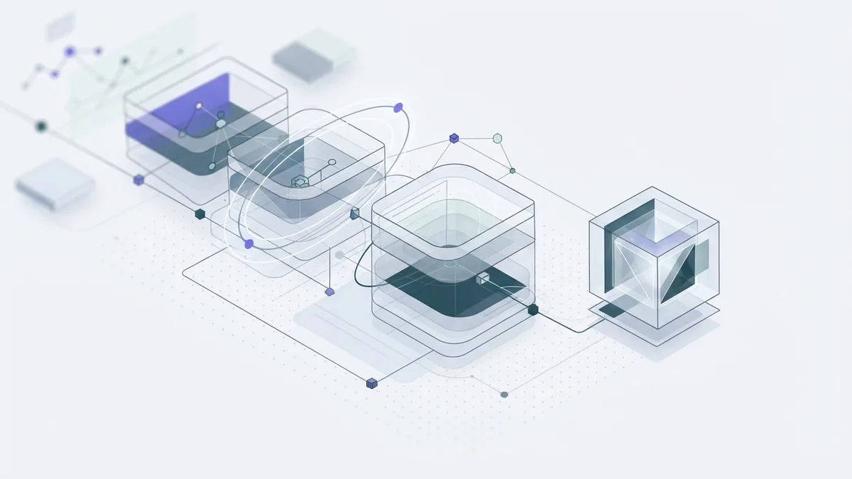 AI agent data pipeline Abstract AI data pipeline moving through connected layers for automated work