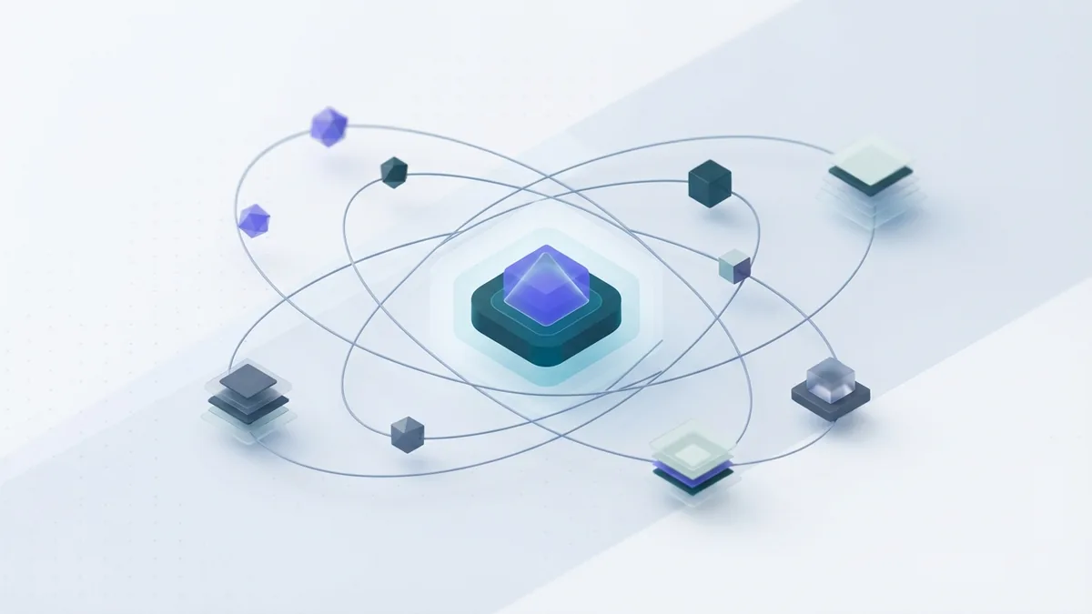 Distinct abstract agent forms show several types of AI systems and their links