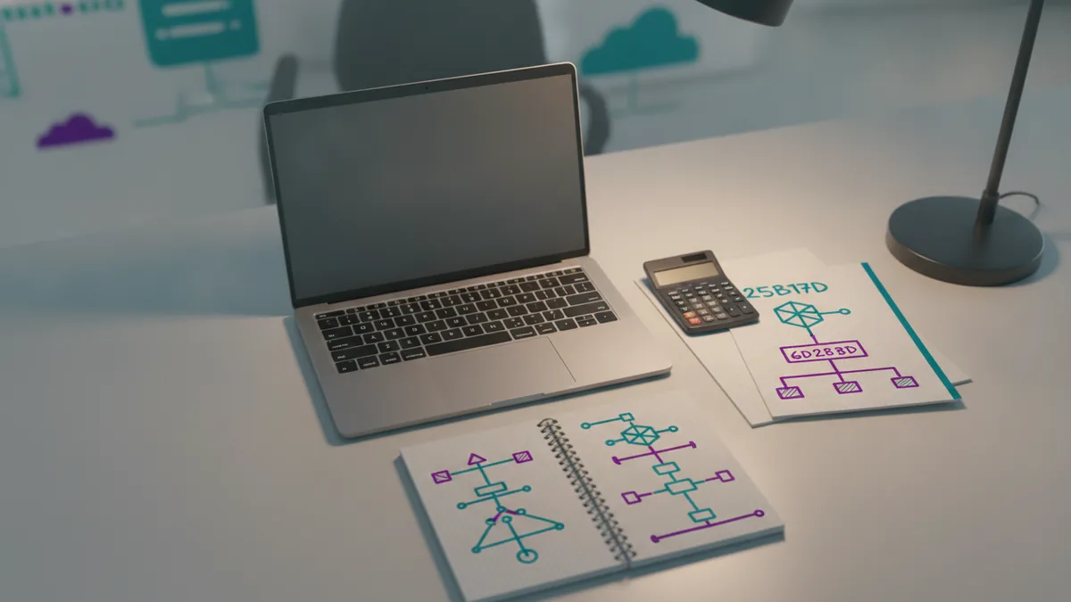 Developer workspace with laptop code area and clean machine learning project notes