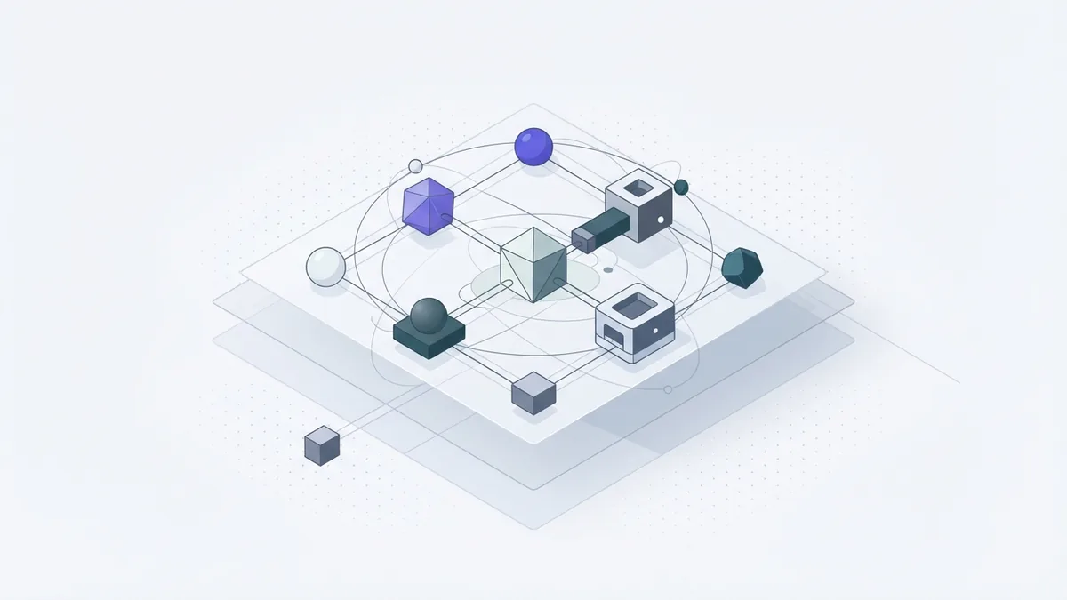 Connected abstract compute hubs arranged across layered planes with precise network paths