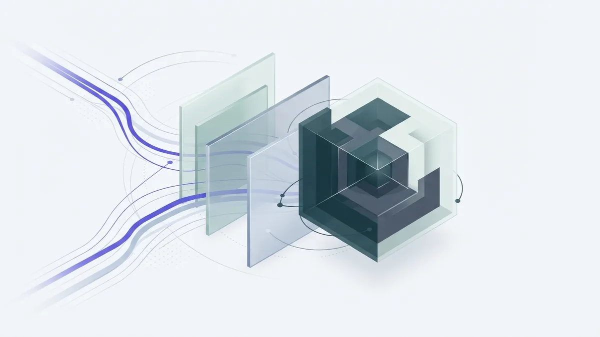 Abstract data flow navigating barriers before reaching a stable model core