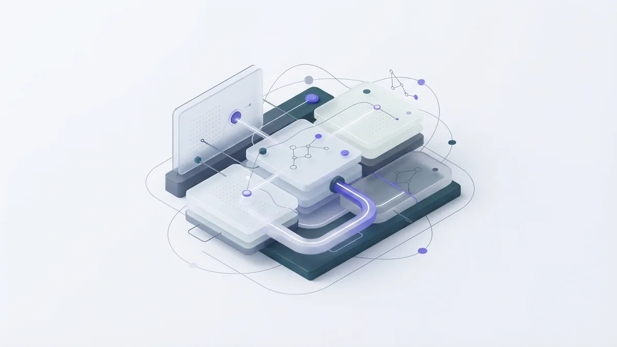 Modular AI software platform with connected data paths and translucent layers