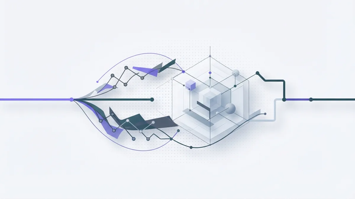 Fixed rules and flexible data flows Abstract comparison of fixed automation paths and flexible AI data flows