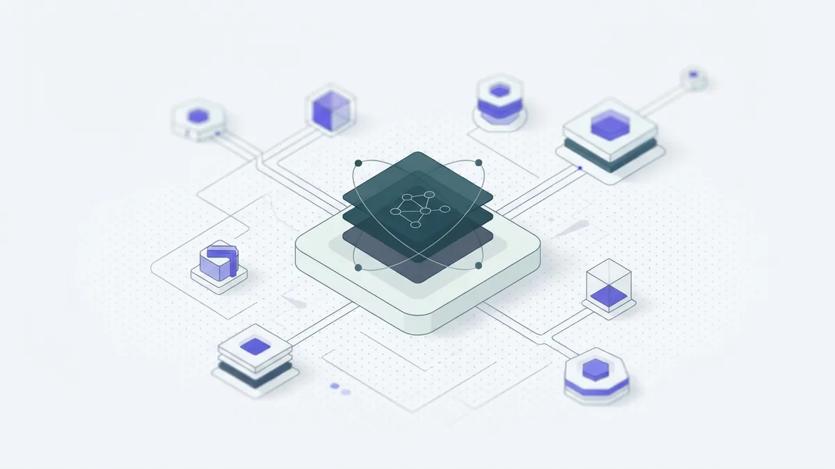 Abstract diagram of an AI agent model, tools, memory, and safety layers