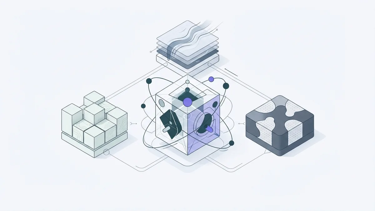 Abstract modular software blocks that represent different ways to build an AI agent