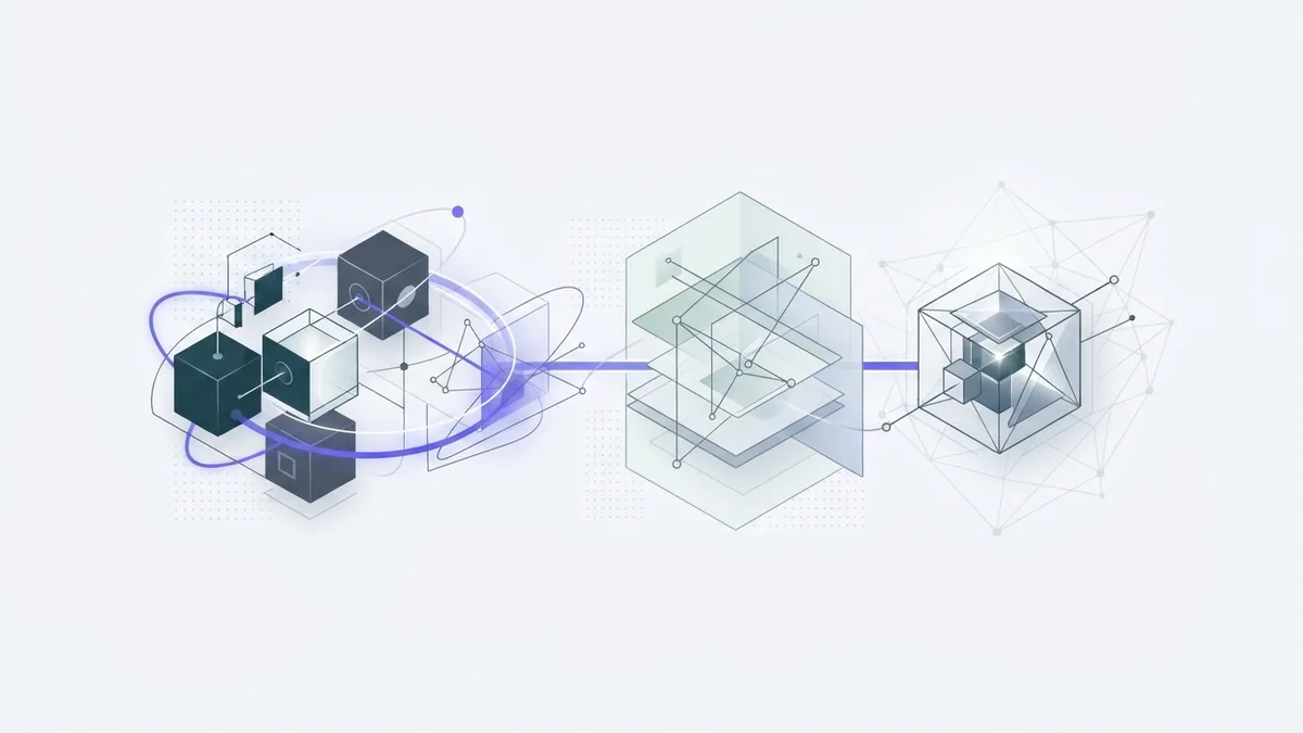 Build an agent in small, testable steps Abstract connected modules showing the stages of building an AI agent