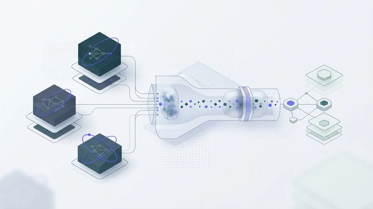 Choosing tools for an AI agent Abstract modular AI tools linked through a clean data pipeline on a pale background