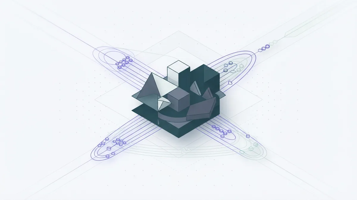 Abstract AI testing workflow with repeated data paths and a stable central model