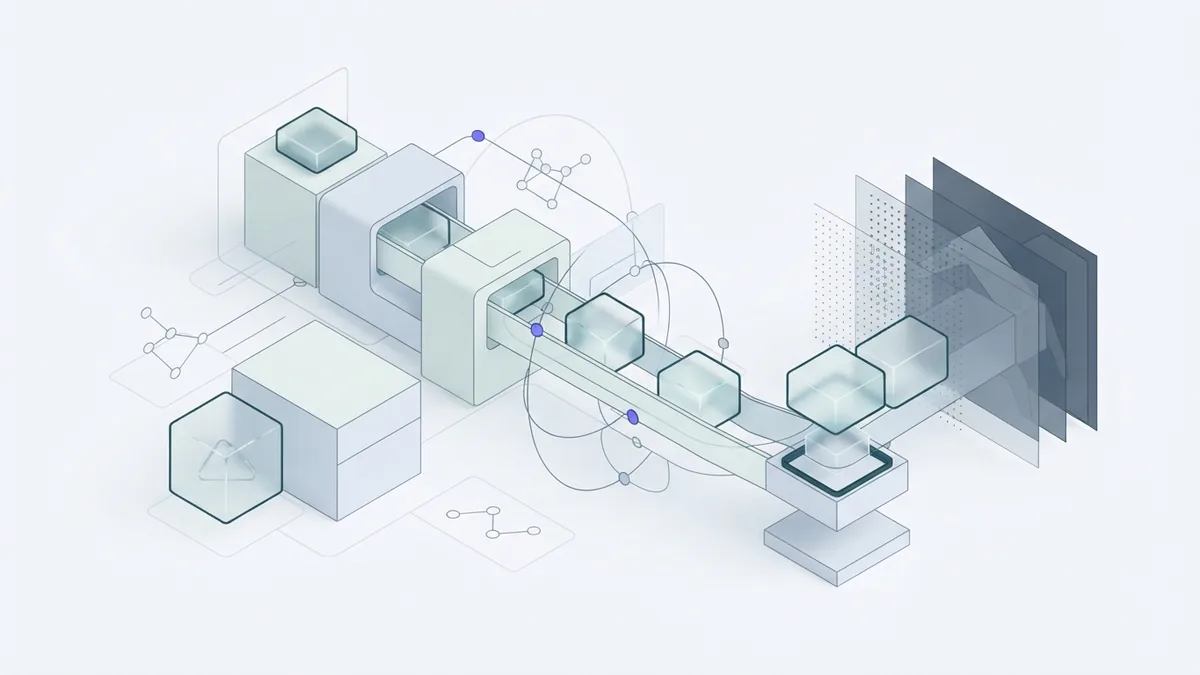 Abstract data preparation pipeline with sorted nodes and translucent containers