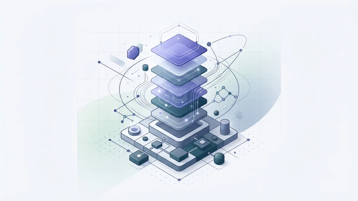 Abstract future AI data center with scalable model layers and compute blocks
