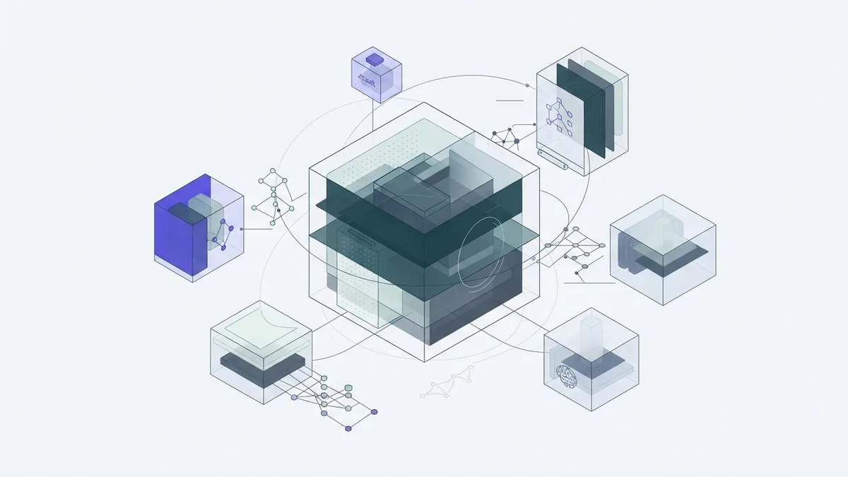 Different language model designs Distinct modular language model forms linked around a central structure