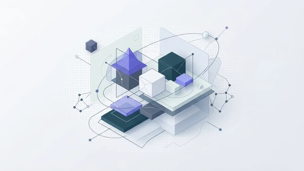 Abstract path for learning AI Minimal geometric learning path with connected blocks and subtle AI data flow