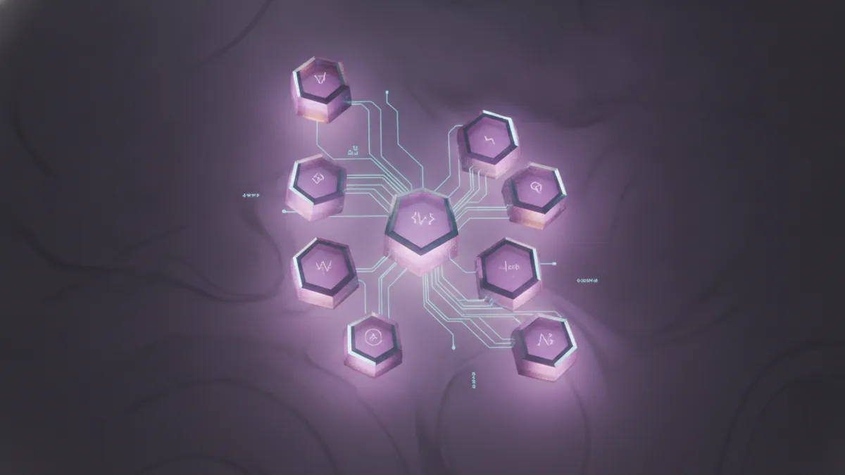 Qubits linked in a quantum circuit Abstract qubits and circuit paths showing quantum machine learning concepts