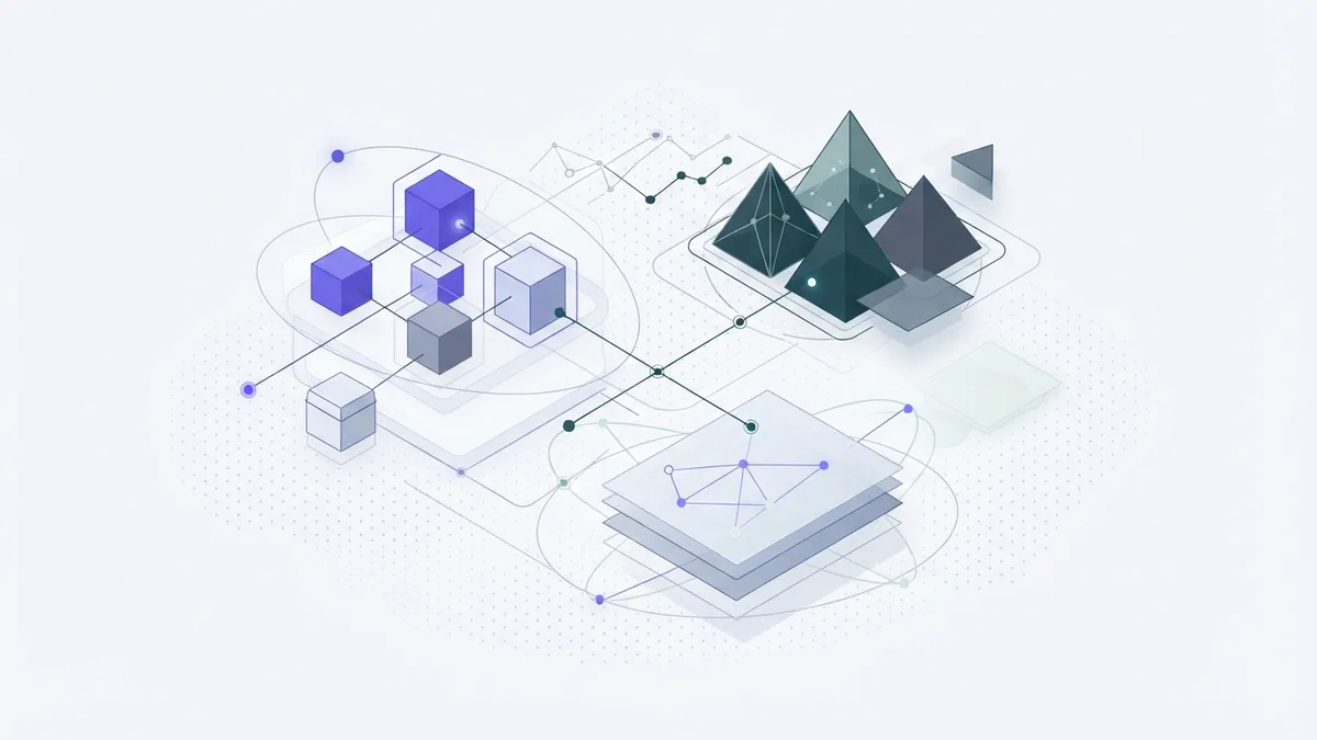 Agentic AI across business teams Abstract connected modules representing agentic AI use across finance, retail, and IT support