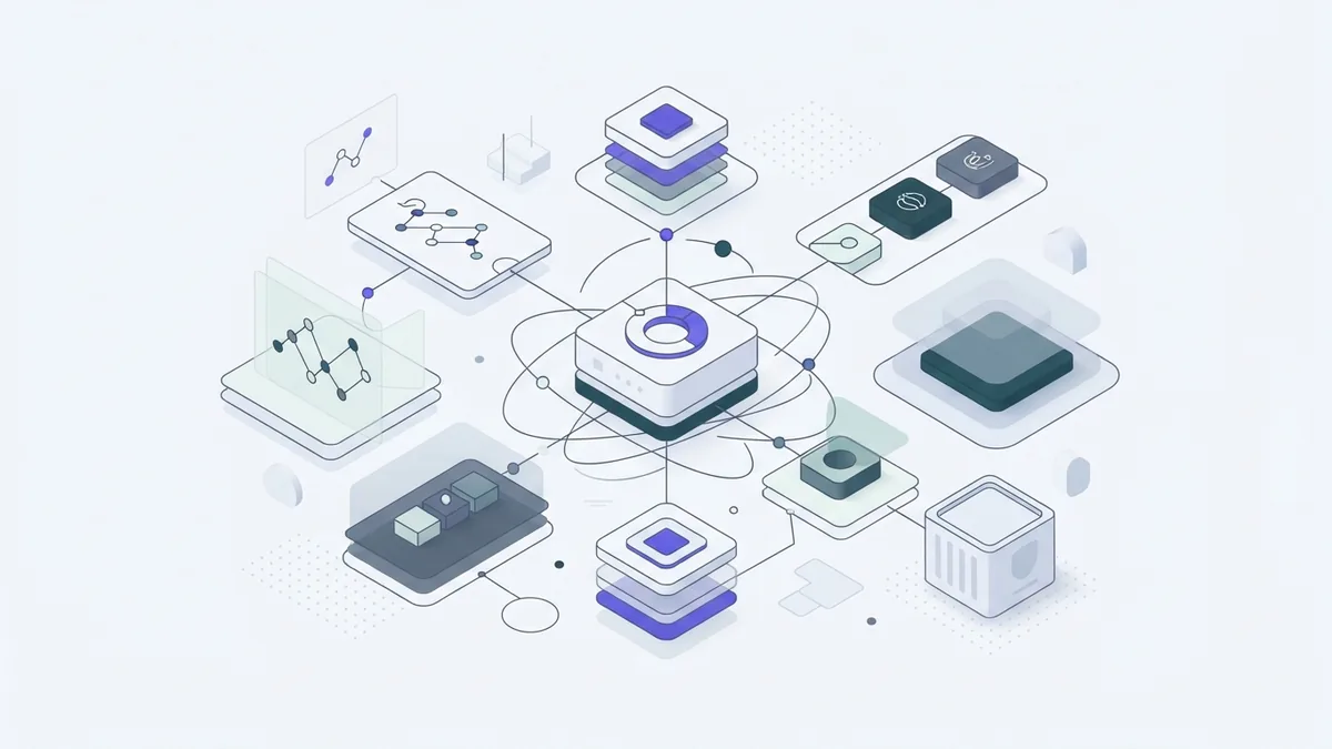 Abstract connected modules representing AI tools for real estate agents