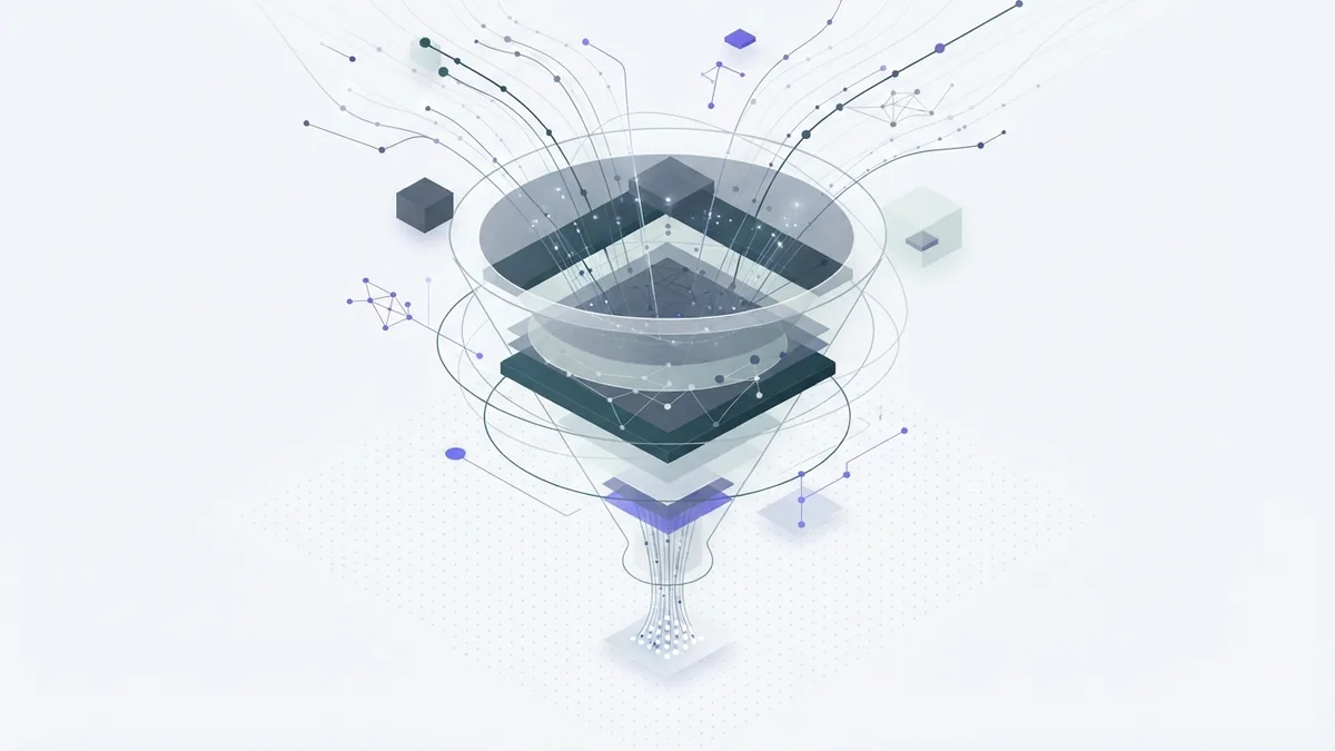 Abstract data funnel showing AI-assisted real estate lead scoring